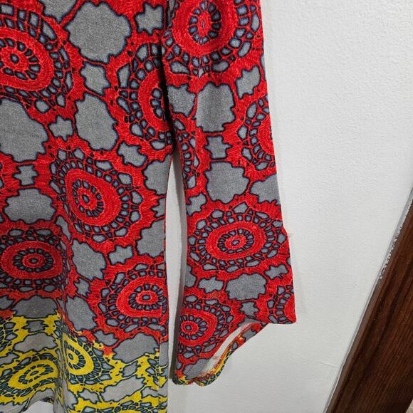 Estelle 60s Style All Over Print Round Neck Flare Sleeve A-line Dress Size Small - Picture 4 of 6